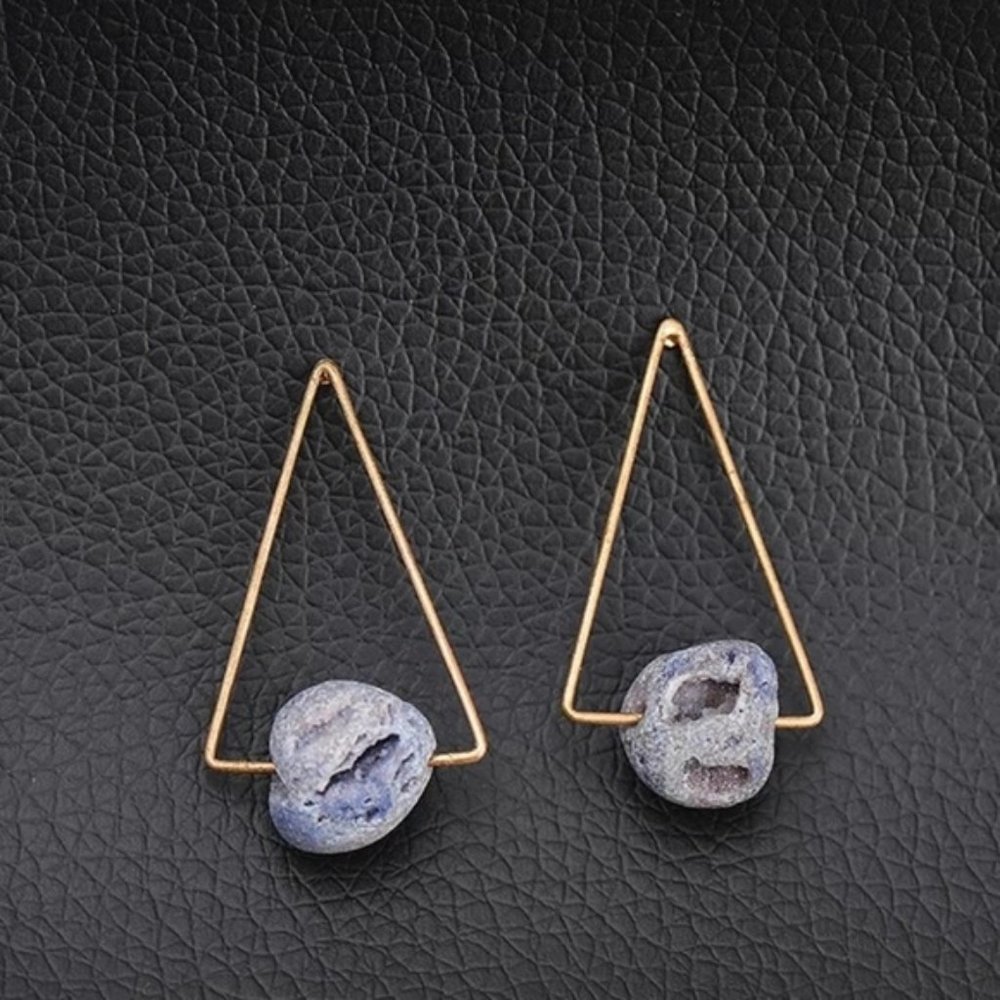 Blue gold Druzy Statement stud earrings - Picture 2 of 3